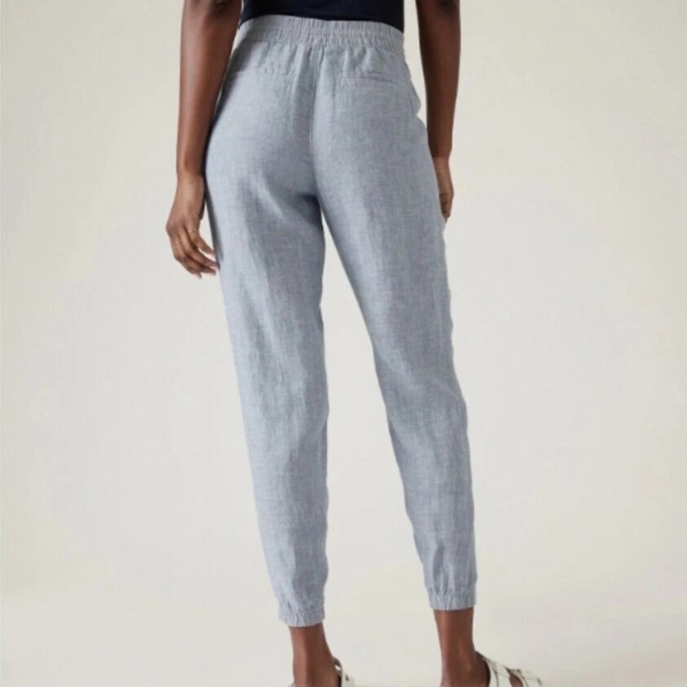 Athleta Retreat Linen Jogger Pants-Chambray Blue-Size 12 Petite 100% Linen - Picture 2 of 14